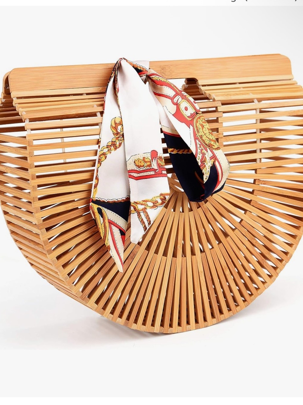 Natural Bamboo Handbag with Scarf Accent